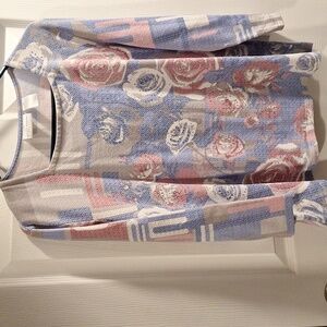 Alfred Dunner Blue and Cream Patterned Top